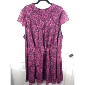 Lace and Mesh Womens  Fit and Flare Lined Size 4X Cap sleeve Mini dress purple